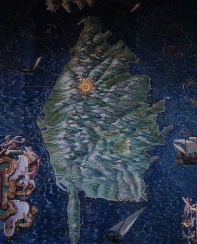 科西嘉，"Galleria delle Carte Geografiche "中的细节。 作者 埃尼亚齐奥·丹蒂（Egnazio Danti）