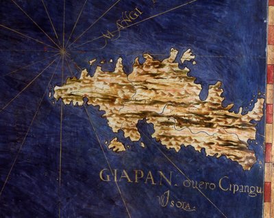 日本（Cipangu或Cypango）地图由Egnazio Danti（1536-1586）数学家、宇宙学家和意大利建筑师制作。1567年左右。佛罗伦萨，韦基奥宫，Mappamondo厅 作者 埃尼亚齐奥·丹蒂（Egnazio Danti）