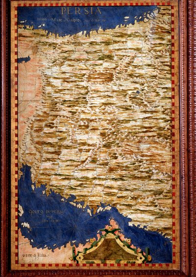 波斯（伊朗）地图由Egnazio Danti（1536-1586）数学家、宇宙学家和意大利建筑师制作。1567年左右。佛罗伦萨，韦基奥宫，Mappamondo厅 作者 埃尼亚齐奥·丹蒂（Egnazio Danti）