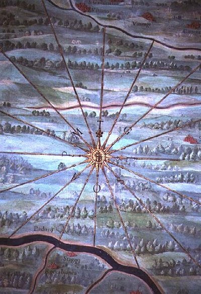 太阳的光芒，"Galleria delle Carte Geografiche "中的细节。 作者 埃尼亚齐奥·丹蒂（Egnazio Danti）