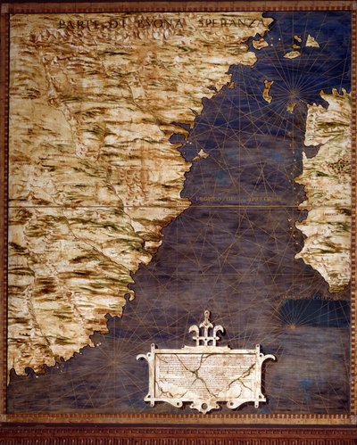 南非和好望角地图由Egnazio Danti（1536-1586）数学家、宇宙学家和意大利建筑师制作。1567年左右。佛罗伦萨，韦基奥宫，Mappamondo厅 作者 埃尼亚齐奥·丹蒂（Egnazio Danti）
