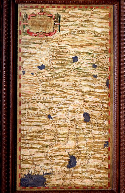 恒河顶端的印度斯坦(Hindustan)，由Egnazio Danti(1536-1586)数学家、宇宙学家和意大利建筑师制作的Carte。1567年左右。佛罗伦萨，韦基奥宫，Mappamondo厅 作者 埃尼亚齐奥·丹蒂（Egnazio Danti）