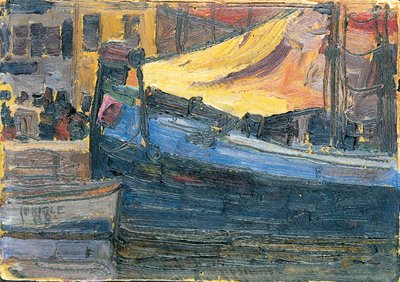 1908年，锚定了房屋墙的船 作者 埃贡·席勒（Egon Schiele）
