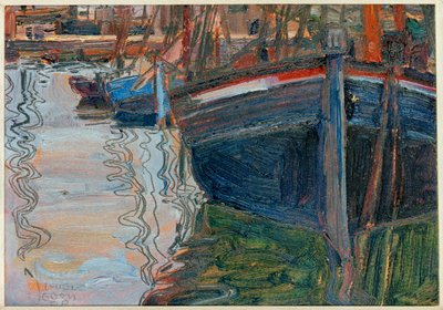 Boats, sich im Wasser spiegelnd [Boats mrrored in the ... 作者 埃贡·席勒（Egon Schiele）