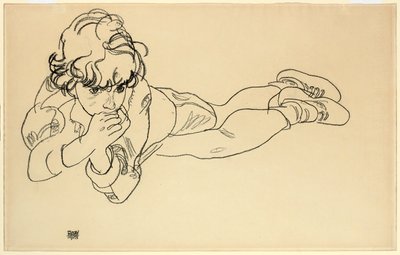 躺在肚子上的男孩，1918年 作者 埃贡·席勒（Egon Schiele）