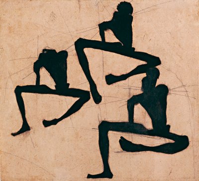 Composition avec trois hommes nus - Composition with Three Male Nudes - 埃贡-席勒（1890-1918 年）作品，纸上水墨 作者 埃贡·席勒（Egon Schiele）