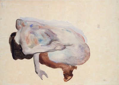 蹲在鞋子和黑色丝袜的裸体，后视图，1912年（wc，水粉和石墨在纸上） 作者 埃贡·席勒（Egon Schiele）