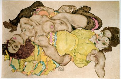 弯曲的女人。由Egon Schiele绘制 作者 埃贡·席勒（Egon Schiele）