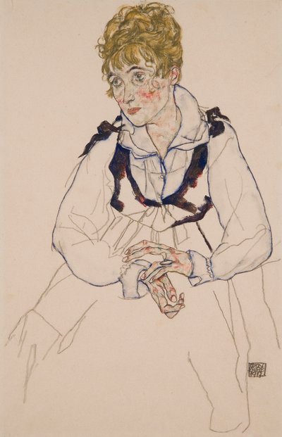 艺术家的妻子，坐着 作者 埃贡·席勒（Egon Schiele）