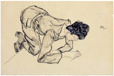 埃里希·莱德勒（Erich Lederer）在地板上绘画，1912年 作者 埃贡·席勒（Egon Schiele）