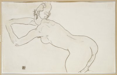 1918年，女性裸体跪着向前弯曲 作者 Egon Schiele