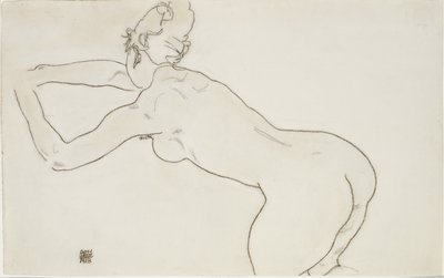 女性裸体跪着向左弯曲，1918年 作者 Egon Schiele