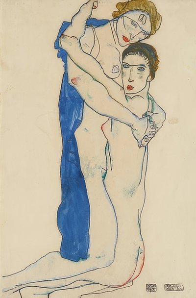 女朋友，粉蓝色。 1913年 作者 埃贡·席勒（Egon Schiele）