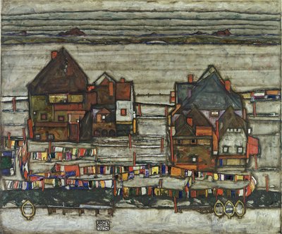 带清洗线的房屋，1914年 作者 埃贡·席勒（Egon Schiele）