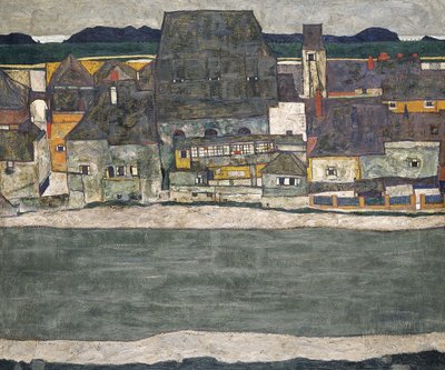 河上的房屋旧城区，1914年 作者 埃贡·席勒（Egon Schiele）