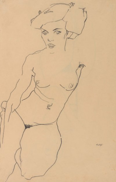 跪着的女性裸体 作者 埃贡·席勒（Egon Schiele）