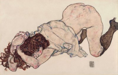 跪着的女孩，肘部休息，1917年 作者 埃贡·席勒（Egon Schiele）