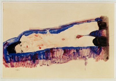 穿着黑丝袜的裸体卧姿......（水彩和铅笔） 作者 埃贡·席勒（Egon Schiele）