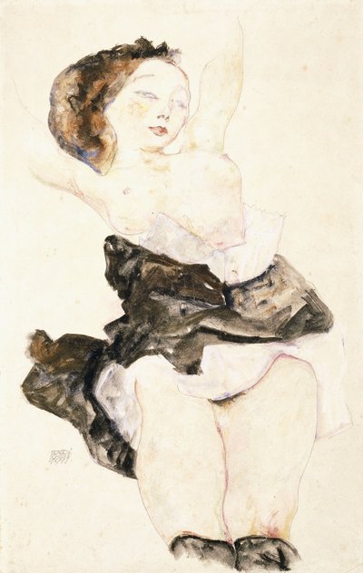 说谎的少女，半裸，1912年 作者 Egon Schiele