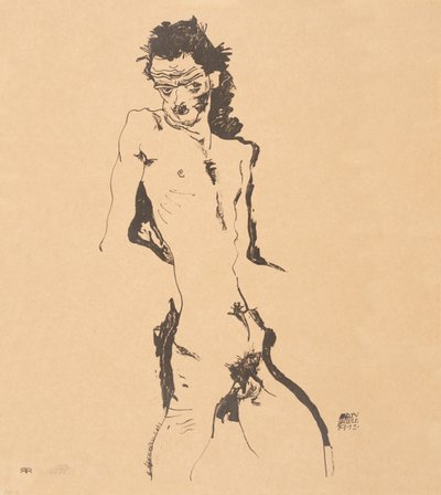 男性裸体自画像，1912年。 作者 Egon Schiele