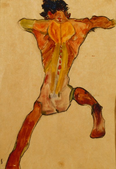 从背面看的男性裸体；曼尼彻·鲁肯纳克（Mannlicher Ruckenakt），1910年 作者 Egon Schiele
