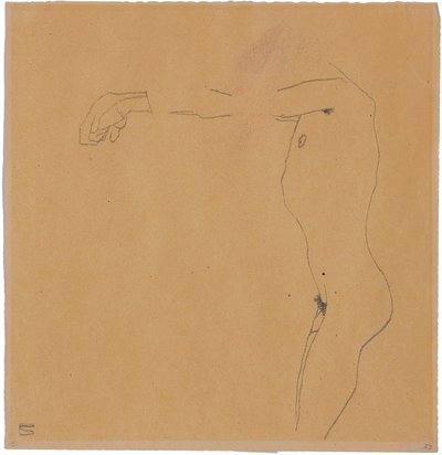 男性裸体，双臂向左举，1909年 作者 埃贡·席勒（Egon Schiele）