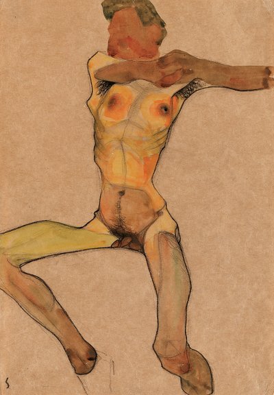 男性裸体，黄色，1910年 作者 Egon Schiele