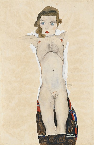 伸胳膊的裸体女孩，1911年 作者 埃贡·席勒（Egon Schiele）