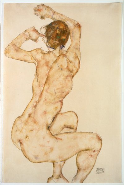 举起手臂的裸体......（水粉和铅笔） 作者 埃贡·席勒（Egon Schiele）