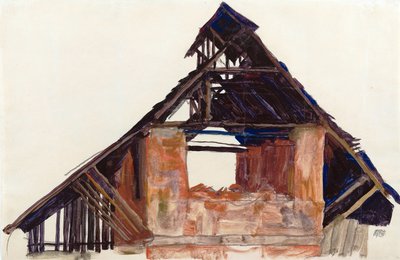 Old Gable (vieux gable) - Schiele, Egon (1890-1918) - 1913 - 纸上水粉画 - 32x48.6 - 维也纳利奥波德博物馆 作者 埃贡·席勒（Egon Schiele）