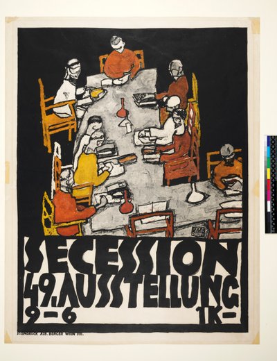维也纳分裂国家的海报，第49届展览，弗洛伊德（Die Freunde） 作者 埃贡·席勒（Egon Schiele）