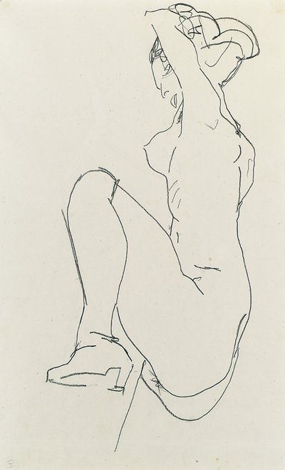 俯卧女性裸体，1913年 作者 Egon Schiele