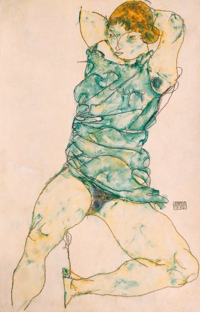 斜倚的女孩，1914年 作者 Egon Schiele