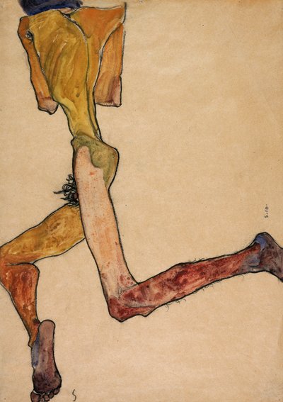 斜倚的裸体男人，1910年 作者 Egon Schiele