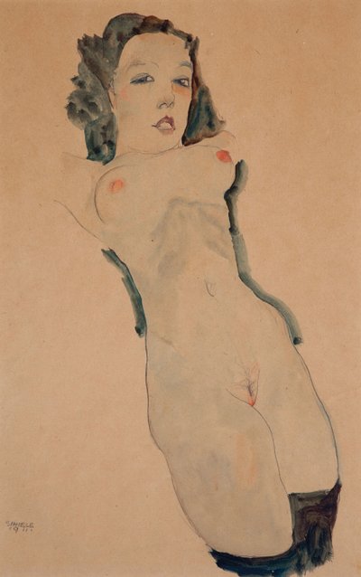 黑色丝袜斜躺裸体 作者 Egon Schiele