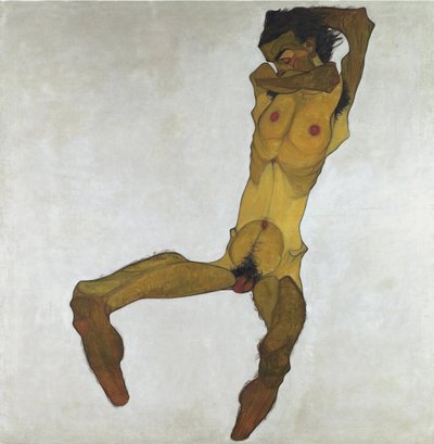 男性裸体坐像（自画像） - 席勒，埃贡（1890-1918） - 1910 - 布面油画 - 152,5x150 - 维也纳利奥波德博物馆 作者 埃贡·席勒（Egon Schiele）