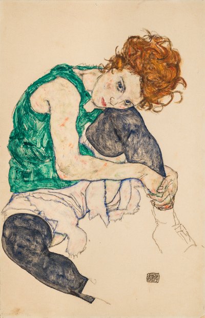 1917年坐着膝盖的女人 作者 埃贡·席勒（Egon Schiele）