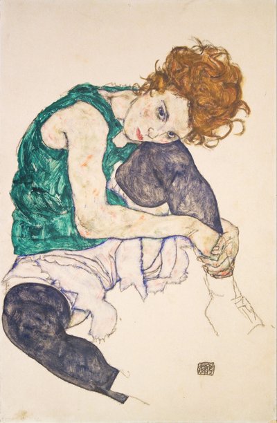 坐着的女人腿画了阿黛尔·埃尔姆斯 作者 埃贡·席勒（Egon Schiele）
