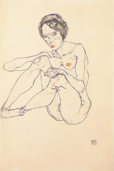 裸女坐像，1914年 作者 Egon Schiele