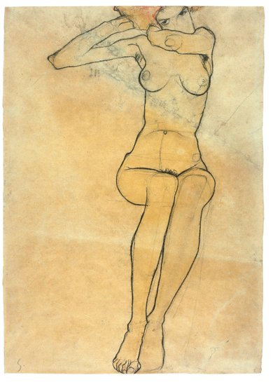 裸体坐像，1910年 作者 Egon Schiele
