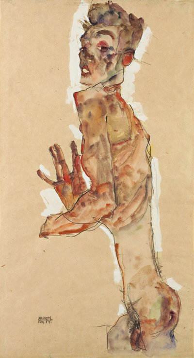 张开手指的自画像，1911年 作者 Egon Schiele