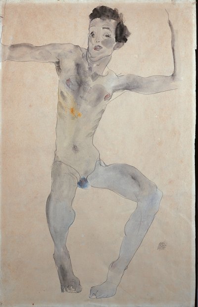 自画像，1911年 作者 Egon Schiele