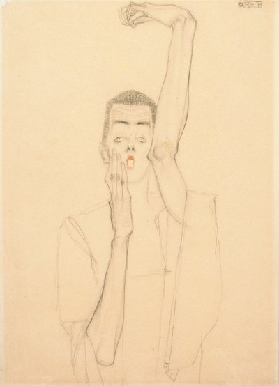 举起手臂和红嘴的自画像 作者 埃贡·席勒（Egon Schiele）