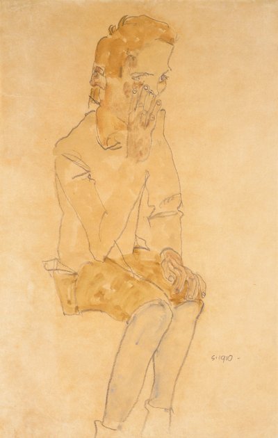 坐着的男孩，1910年 作者 埃贡·席勒（Egon Schiele）