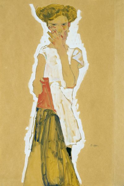 白色衬裙的常设女孩 作者 埃贡·席勒（Egon Schiele）