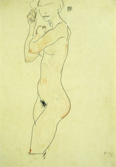 站立裸体；立案，1913年 作者 Egon Schiele
