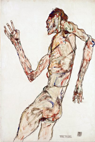 舞者 - 舍勒, 埃贡 (1890-1918) - 1913 - 纸上黑色粉笔、水粉 - 48,3x32,3 - 维也纳利奥波德博物馆 作者 Egon Schiele