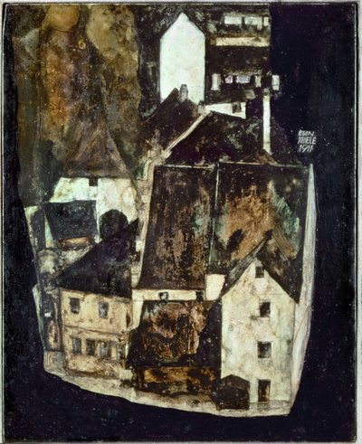 Tote Stadt III (Stadt am blauen Fluss III) [Dead town Iii (Town on the Blue River III)]，...（木板上的油彩和水粉画） 作者 埃贡·席勒（Egon Schiele）