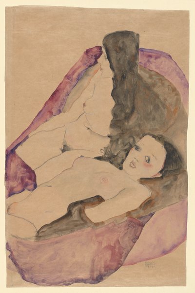 两个斜倚的裸体 作者 Egon Schiele