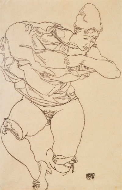 女人脱衣服》，1917年。 作者 埃贡·席勒（Egon Schiele）